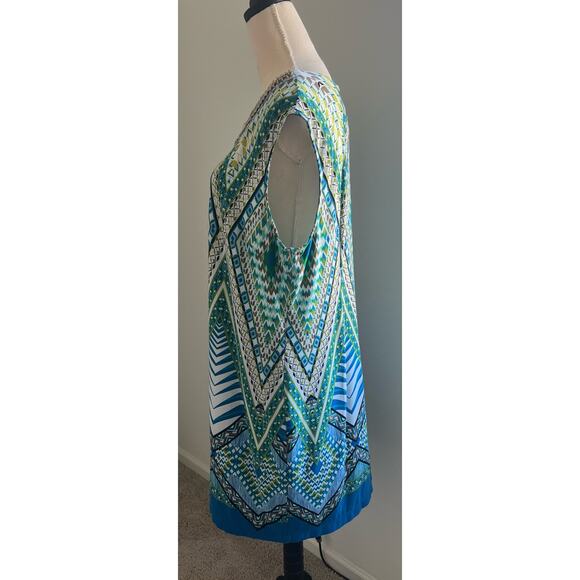 STUDIO ONE NY Shift Midi White Green Blue Sleeveless Embellished Neck Dress 18 - Picture 2 of 9